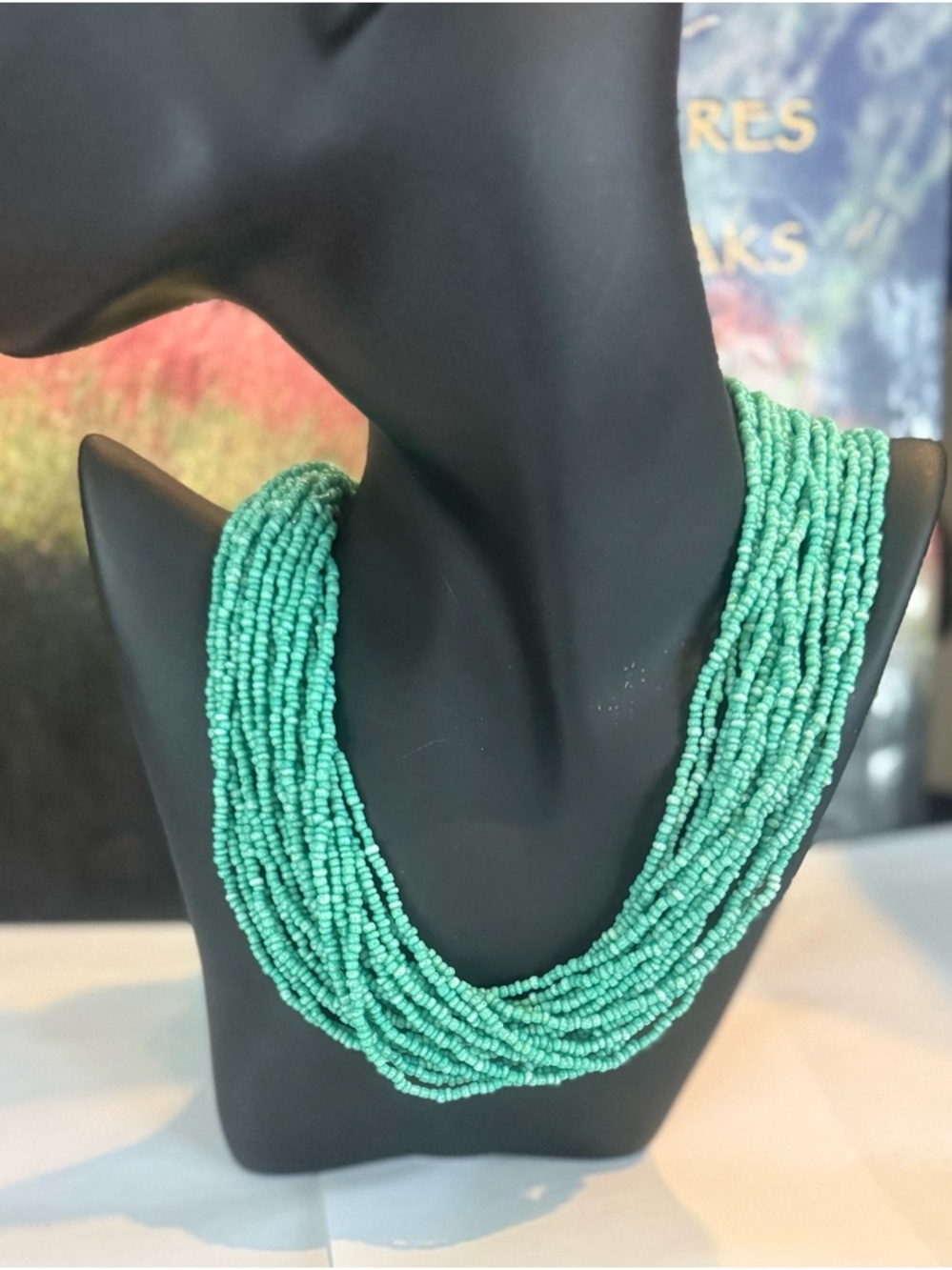 Multi-Strand Turquoise Color Boho Seed Bead Necklace